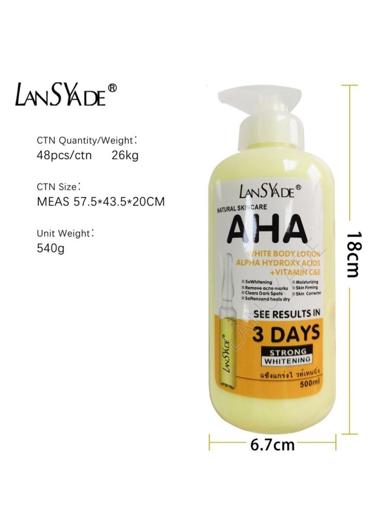 آها لوشن تفتيح قوي للجسم مع أحماض ألفا هيدروكسي + فيتامين C وE | نتائج مرئية خلال 3 أيام | عناية طبيعية بالبشرة | 500 مل - Image 5