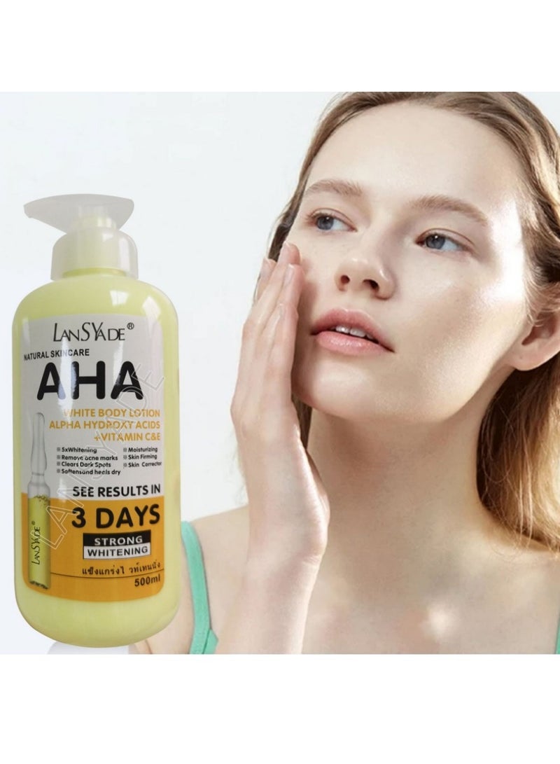 آها لوشن تفتيح قوي للجسم مع أحماض ألفا هيدروكسي + فيتامين C وE | نتائج مرئية خلال 3 أيام | عناية طبيعية بالبشرة | 500 مل - Image 1