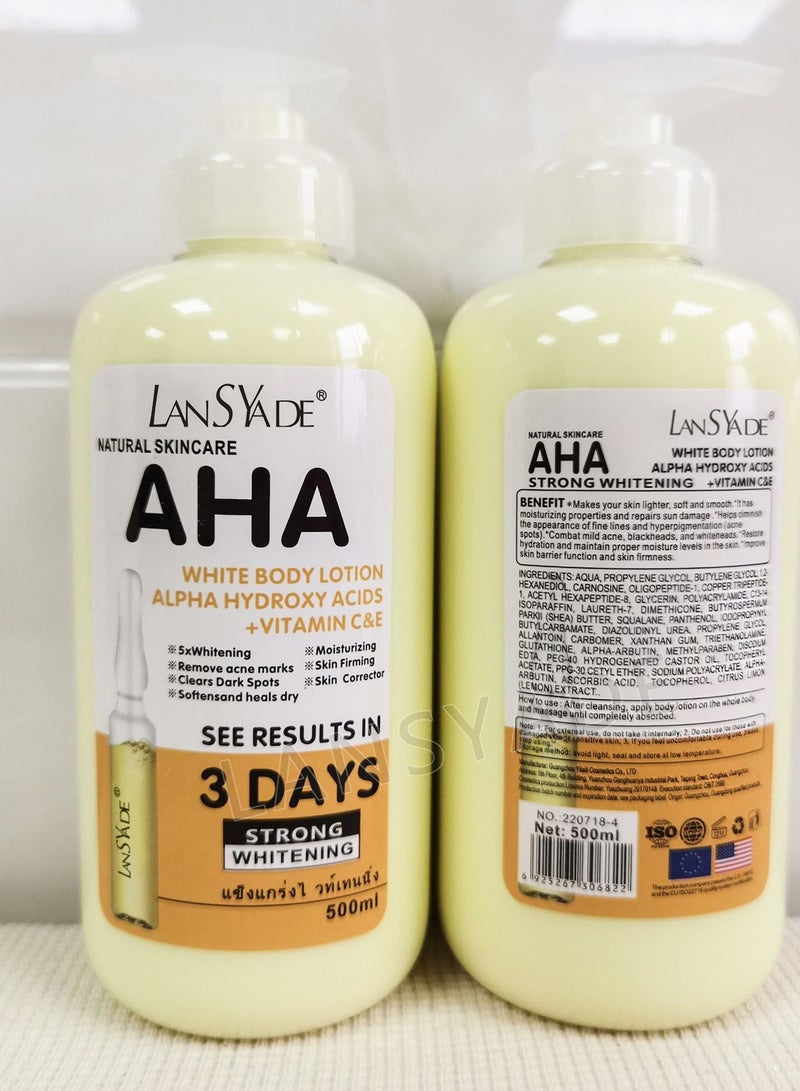 آها لوشن تفتيح قوي للجسم مع أحماض ألفا هيدروكسي + فيتامين C وE | نتائج مرئية خلال 3 أيام | عناية طبيعية بالبشرة | 500 مل - Image 2