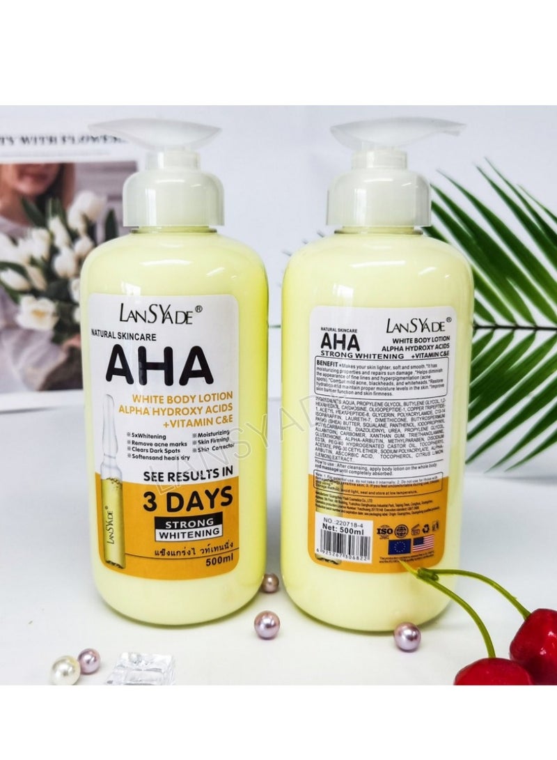 آها لوشن تفتيح قوي للجسم مع أحماض ألفا هيدروكسي + فيتامين C وE | نتائج مرئية خلال 3 أيام | عناية طبيعية بالبشرة | 500 مل - Image 3