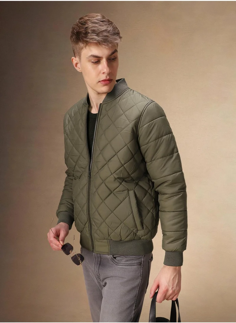 Dennis Lingo Men's Olive 100% Polyester Solid Regular Fit Jacket