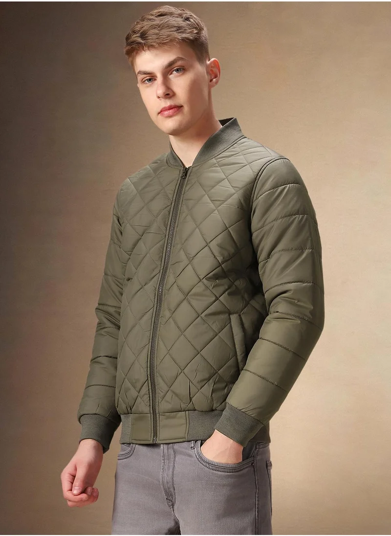 Dennis Lingo Men's Olive 100% Polyester Solid Regular Fit Jacket