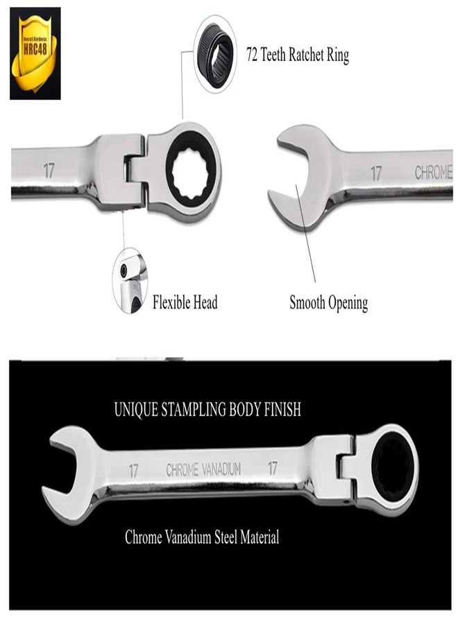 FLZOSPER 20pc. Flex-Head Ratcheting Wrench Set，Metric & SAE Chrome Vanadium Steel Combination Wrench Spanner with Portable Carrying Bag - Image 4