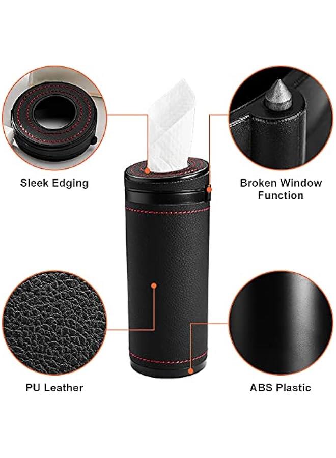 FYLX Car Tissue Tube Cylinder Tissue Box Diameter 275'' PU Leather Round Tissues Container for Car Cup Holder Up to 30 Count Tissue - Image 3