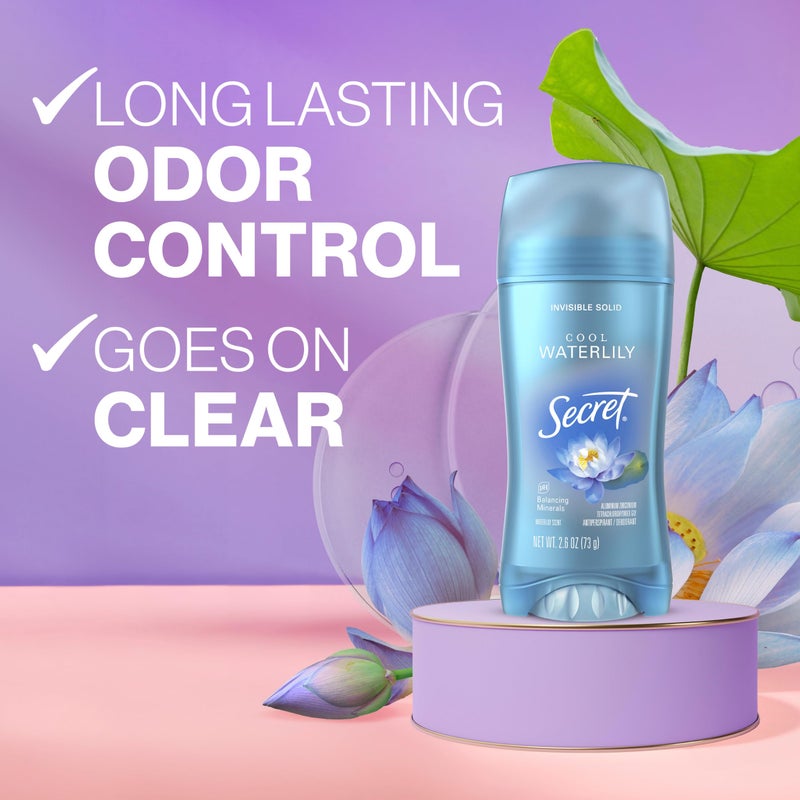 Secret Fresh Antiperspirant Deodorant for Women, 72hr Breathable Sweat & Odor Protection, Instant Freshness & Gentle, PH Balancing Minerals, Invisible Solid, Cool Waterlily Scent, 2.6 oz (Pack of 3) - Image 2