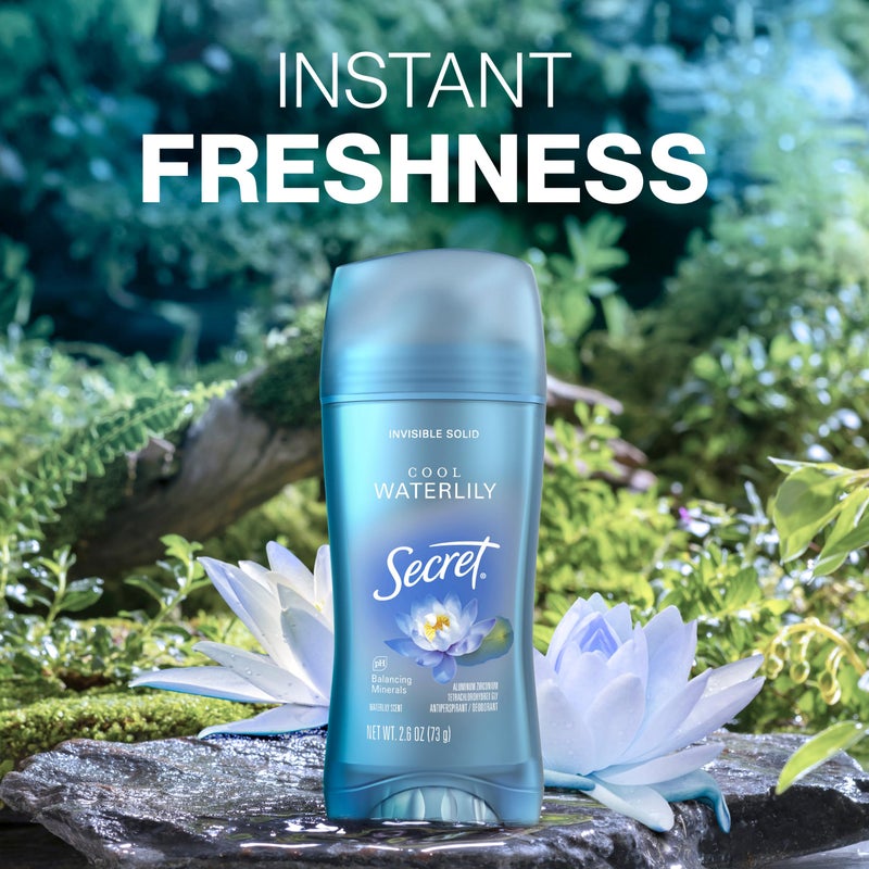 Secret Fresh Antiperspirant Deodorant for Women, 72hr Breathable Sweat & Odor Protection, Instant Freshness & Gentle, PH Balancing Minerals, Invisible Solid, Cool Waterlily Scent, 2.6 oz (Pack of 3) - Image 5
