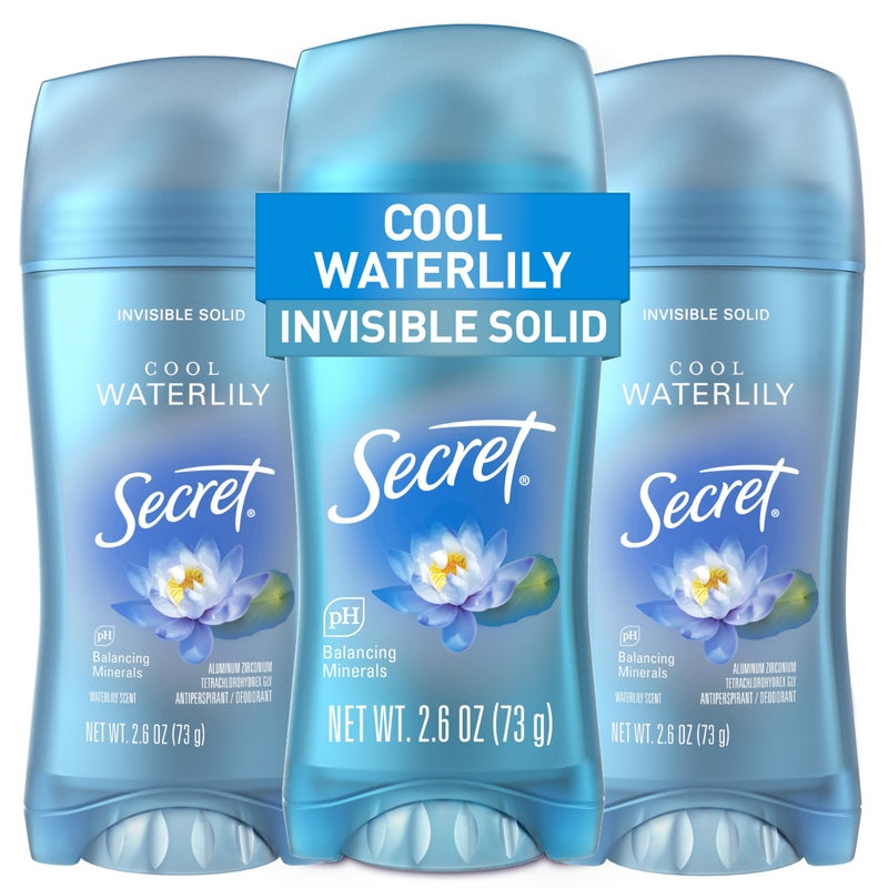 Secret Fresh Antiperspirant Deodorant for Women, 72hr Breathable Sweat & Odor Protection, Instant Freshness & Gentle, PH Balancing Minerals, Invisible Solid, Cool Waterlily Scent, 2.6 oz (Pack of 3) - Image 1