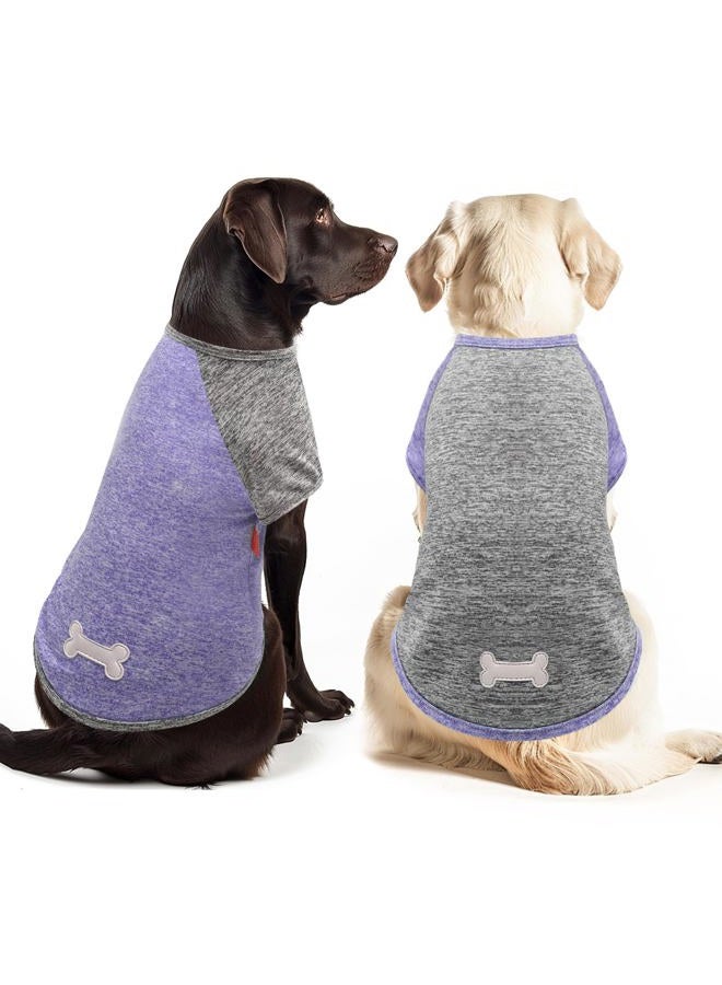 KYEESE 2 Pack Dog Shirts for Large Dogs Quick Dry Breathable Lightweight Stretchy Dog T-Shirt with Reflective Label Raglan Sleeve Pet Clothes Sun Protection, Purple+Grey, 3XL - Image 1
