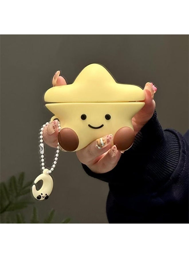 حافظة سماعات Earphone لـ AirPods Pro/Pro 2، نجمة صفراء سعيدة مبتسمة جالسة، حافظة سيليكون ناعمة من TPU، مزاج جيد وحظ سعيد، غطاء حماية لسماعات AirPods Pro 2، واقي الجلد، مع خطّاف للقمر - Image 2