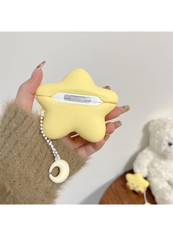حافظة سماعات Earphone لـ AirPods Pro/Pro 2، نجمة صفراء سعيدة مبتسمة جالسة، حافظة سيليكون ناعمة من TPU، مزاج جيد وحظ سعيد، غطاء حماية لسماعات AirPods Pro 2، واقي الجلد، مع خطّاف للقمر - Image 4