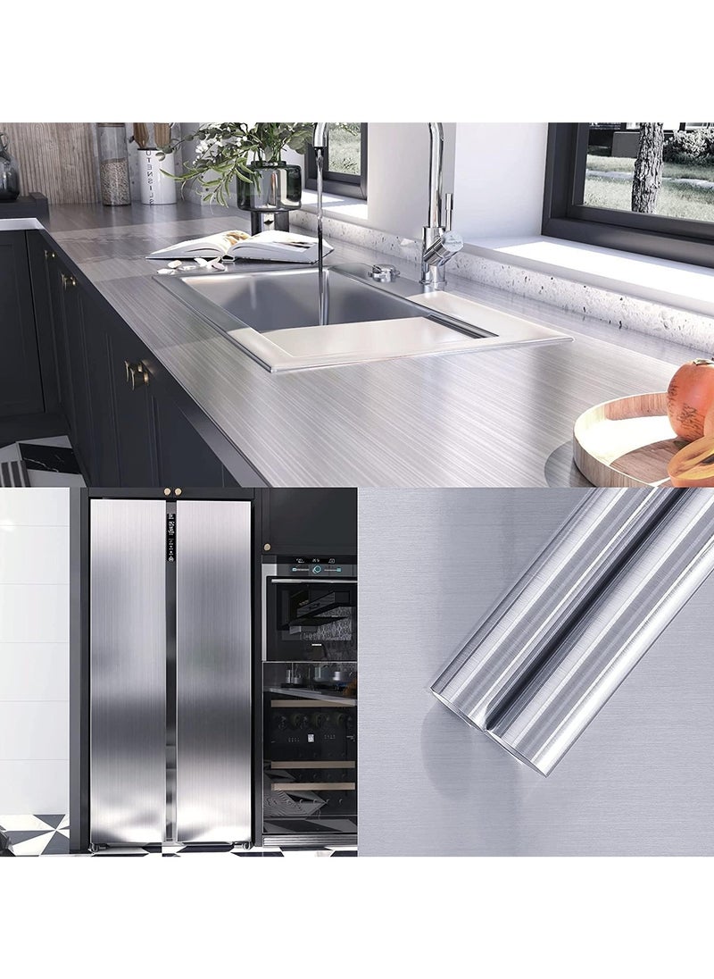 Hihonor Kitchen Backsplash Oil Proof Stickers,Silver Brush Stainless Steel Contact Paper For Kitchen,Self Adhesive Wallpaper Dishwasher For Fridge And Appliances,60x300cm  - Image 1