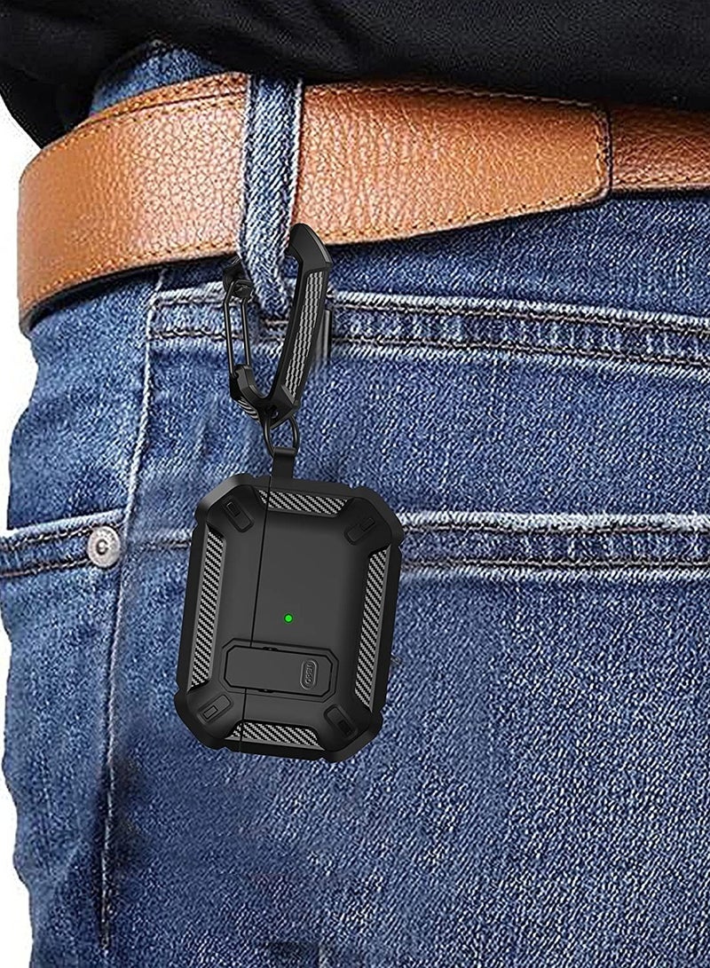 غطاء علبة AirPods Pro الجيل الثاني 2022، غطاء واقي AirPods Pro 2 مع قفل الجيل 2 غطاء عسكري صلب مقاوم للصدمات مع حلقة مفاتيح متوافق مع Apple Airpods Pro 2، أسود - Image 4