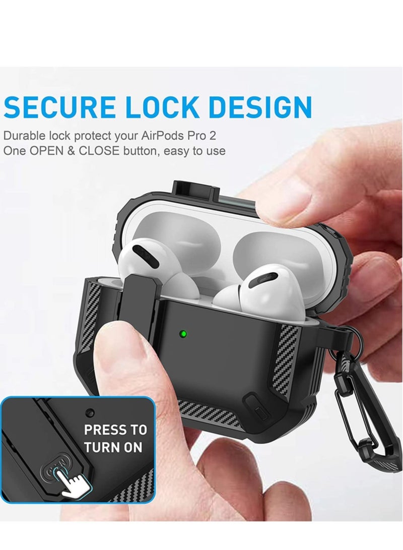 غطاء علبة AirPods Pro الجيل الثاني 2022، غطاء واقي AirPods Pro 2 مع قفل الجيل 2 غطاء عسكري صلب مقاوم للصدمات مع حلقة مفاتيح متوافق مع Apple Airpods Pro 2، أسود - Image 5