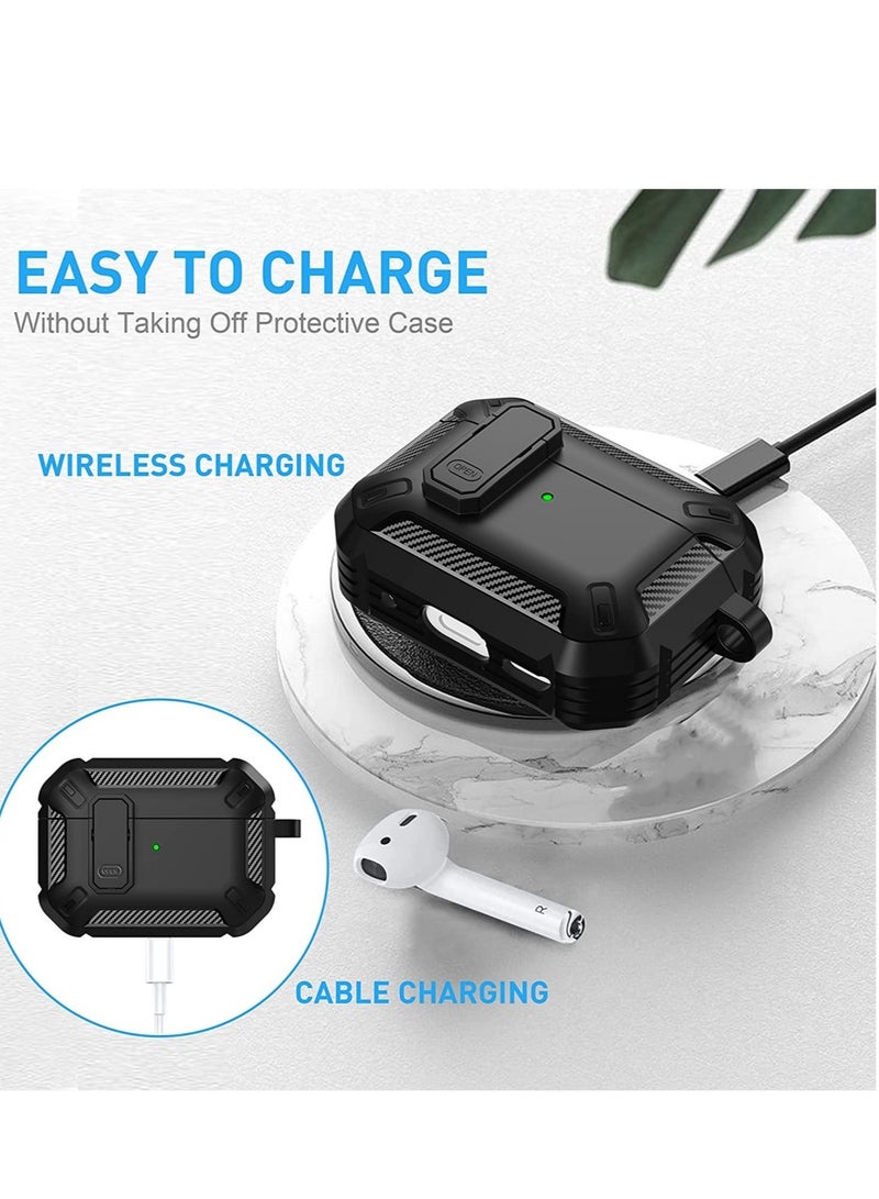 غطاء علبة AirPods Pro الجيل الثاني 2022، غطاء واقي AirPods Pro 2 مع قفل الجيل 2 غطاء عسكري صلب مقاوم للصدمات مع حلقة مفاتيح متوافق مع Apple Airpods Pro 2، أسود - Image 3