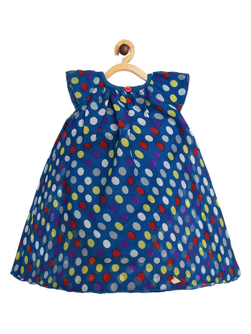 CREATIVE KIDS Polka Dot Romper Dress for Baby Girl with Lining Snap Button (Blue & Yellow; 6-9 Months) - Image 4
