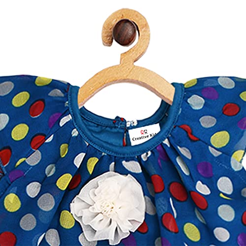 CREATIVE KIDS Polka Dot Romper Dress for Baby Girl with Lining Snap Button (Blue & Yellow; 6-9 Months) - Image 2
