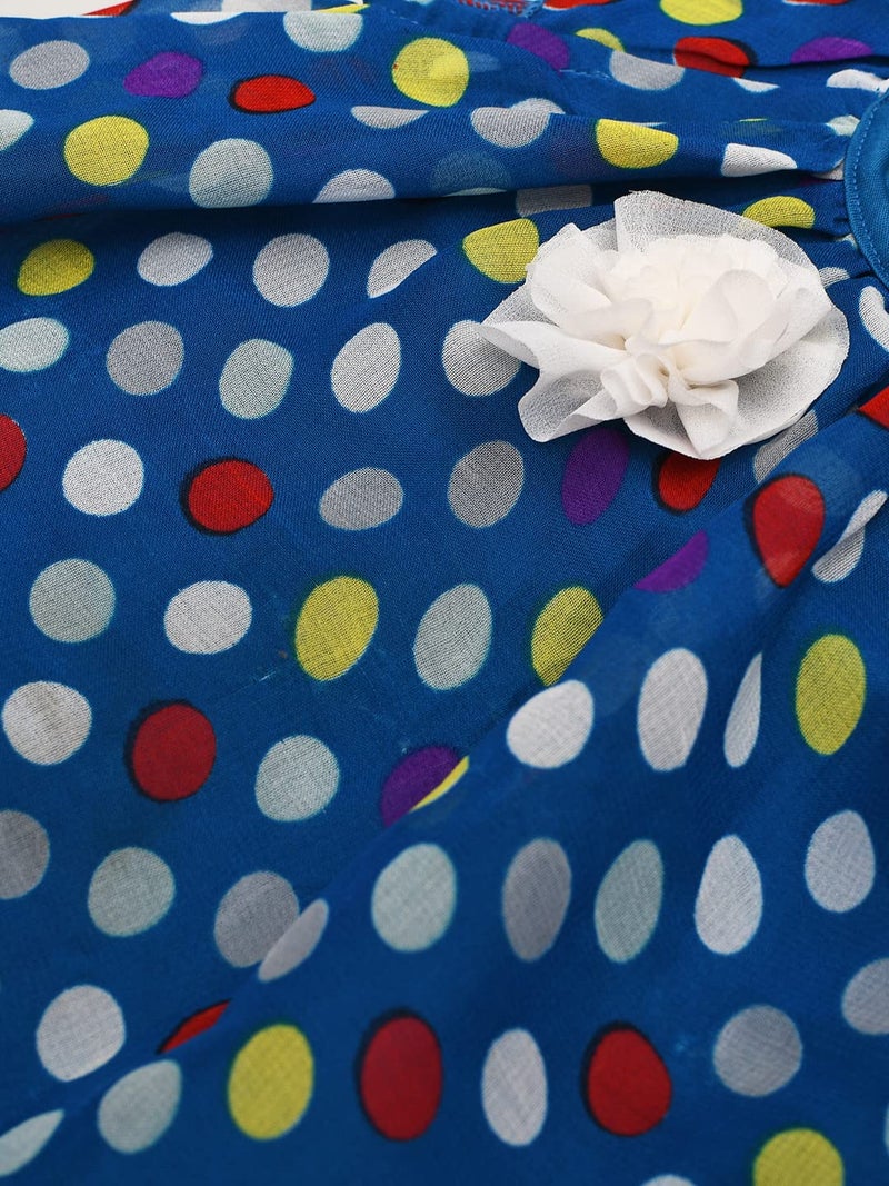 CREATIVE KIDS Polka Dot Romper Dress for Baby Girl with Lining Snap Button (Blue & Yellow; 6-9 Months) - Image 3