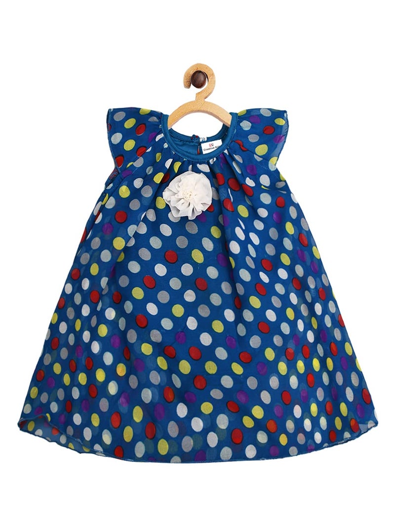 CREATIVE KIDS Polka Dot Romper Dress for Baby Girl with Lining Snap Button (Blue & Yellow; 6-9 Months) - Image 5