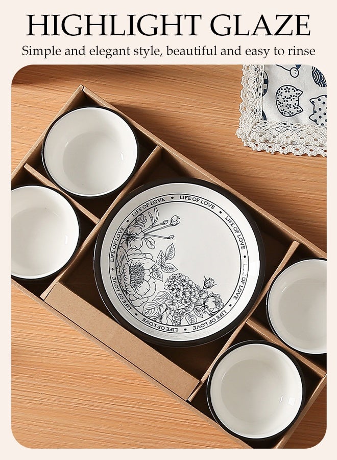 6-Piece Dinnerware Set,Porcelain Luxury Gift Set with Elegant Black Floral Design,Luxury Gift Box Dinnerware Set,Microwave & Dishwasher Safe - Image 3