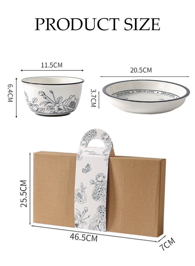 6-Piece Dinnerware Set,Porcelain Luxury Gift Set with Elegant Black Floral Design,Luxury Gift Box Dinnerware Set,Microwave & Dishwasher Safe - Image 2