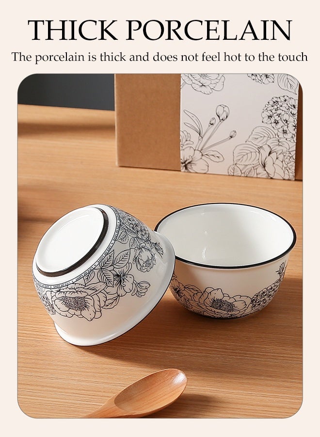 6-Piece Dinnerware Set,Porcelain Luxury Gift Set with Elegant Black Floral Design,Luxury Gift Box Dinnerware Set,Microwave & Dishwasher Safe - Image 5