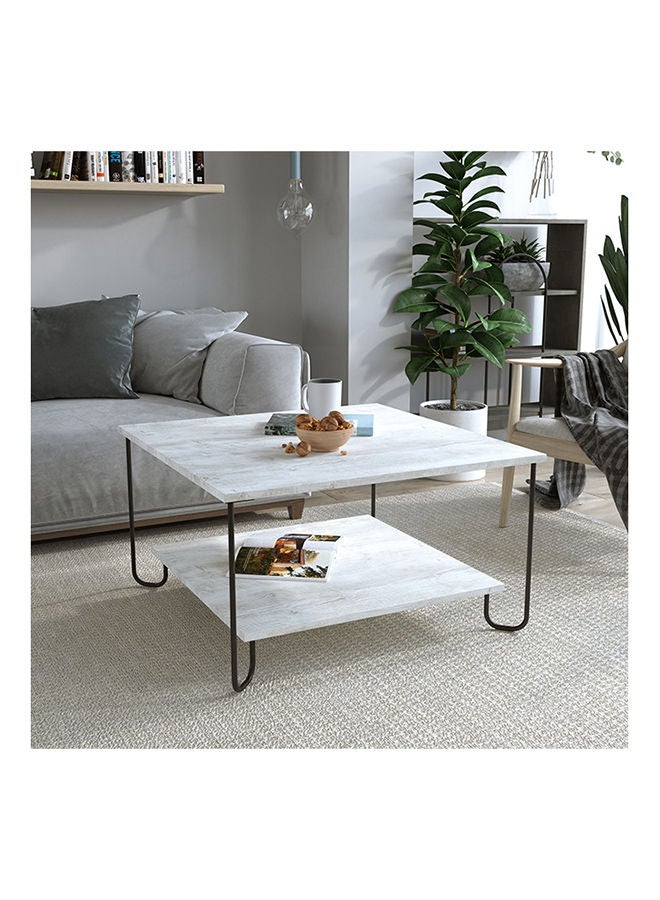 Mourah Home Marbo Modern Square Coffee Table Centre Table For Living Room With Metal Legs Versatile Design| For Small Spaces Living Room Bedroom|80x80x45Cm | Ancient White- 2 Years Warranty - Image 1