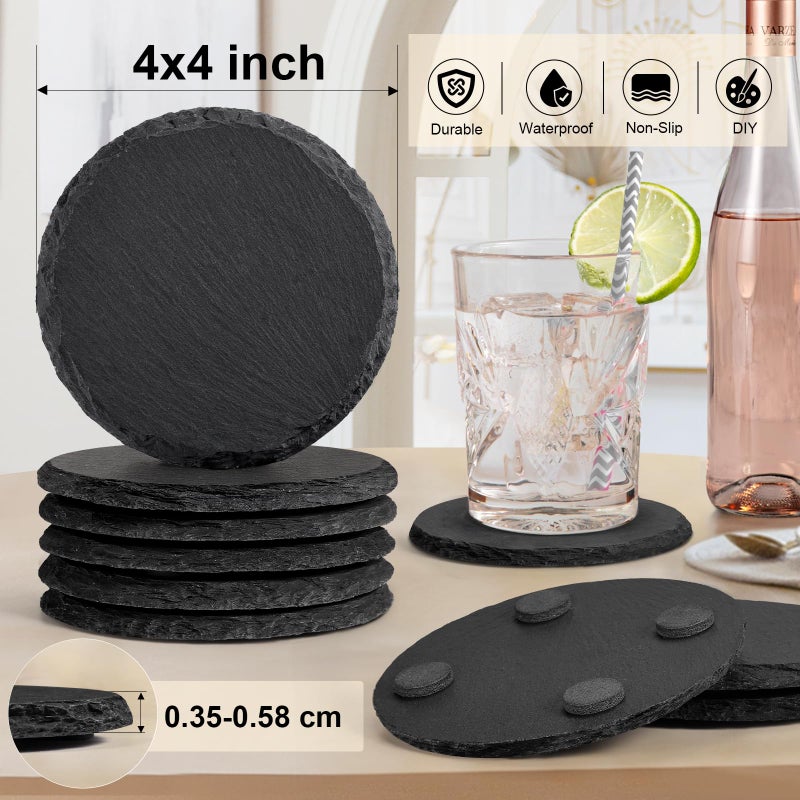 MAPRIAL 48 PCS Slate Coasters Bulk, MAPRIAL Laser Engraving Blanks Material for Engraver, 4 Inch 24 PCS Natural Square, 24 PCS Round Black Stone Coasters for Drinks, Gifts, Wedding Party, Decor, Christmas - Image 2