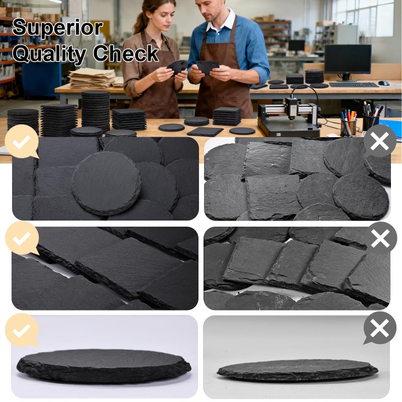 MAPRIAL 48 PCS Slate Coasters Bulk, MAPRIAL Laser Engraving Blanks Material for Engraver, 4 Inch 24 PCS Natural Square, 24 PCS Round Black Stone Coasters for Drinks, Gifts, Wedding Party, Decor, Christmas - Image 3