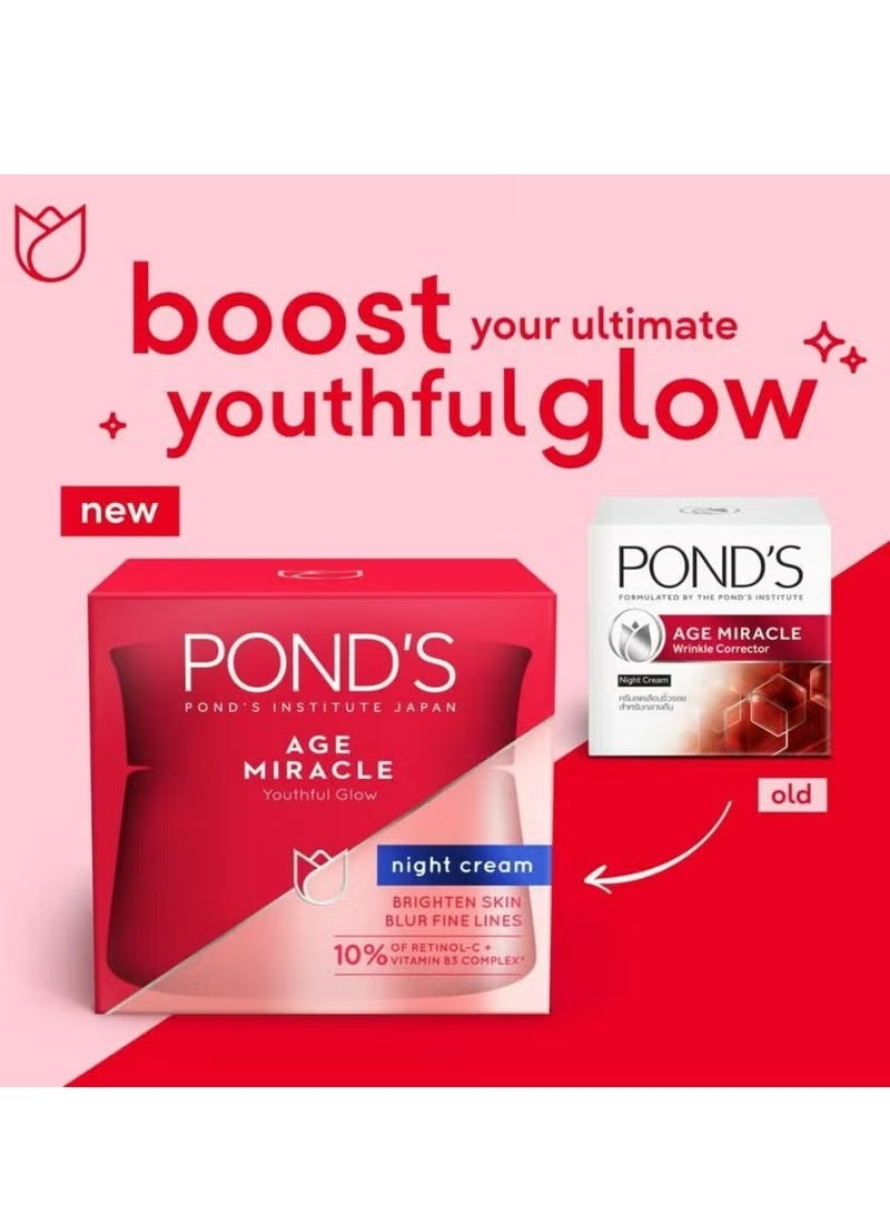 PONDS Age Miracle Night Face Cream, With Vitamin B3 and 10% Retinol C, Youthful Glow, 24 hour wrinkle correcting glow 50 g - Image 1