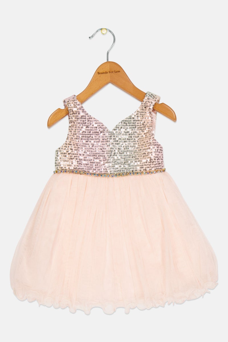 american Princess Toddlers Girl Textured Partywear Grown Dress, Pink  - Image 1