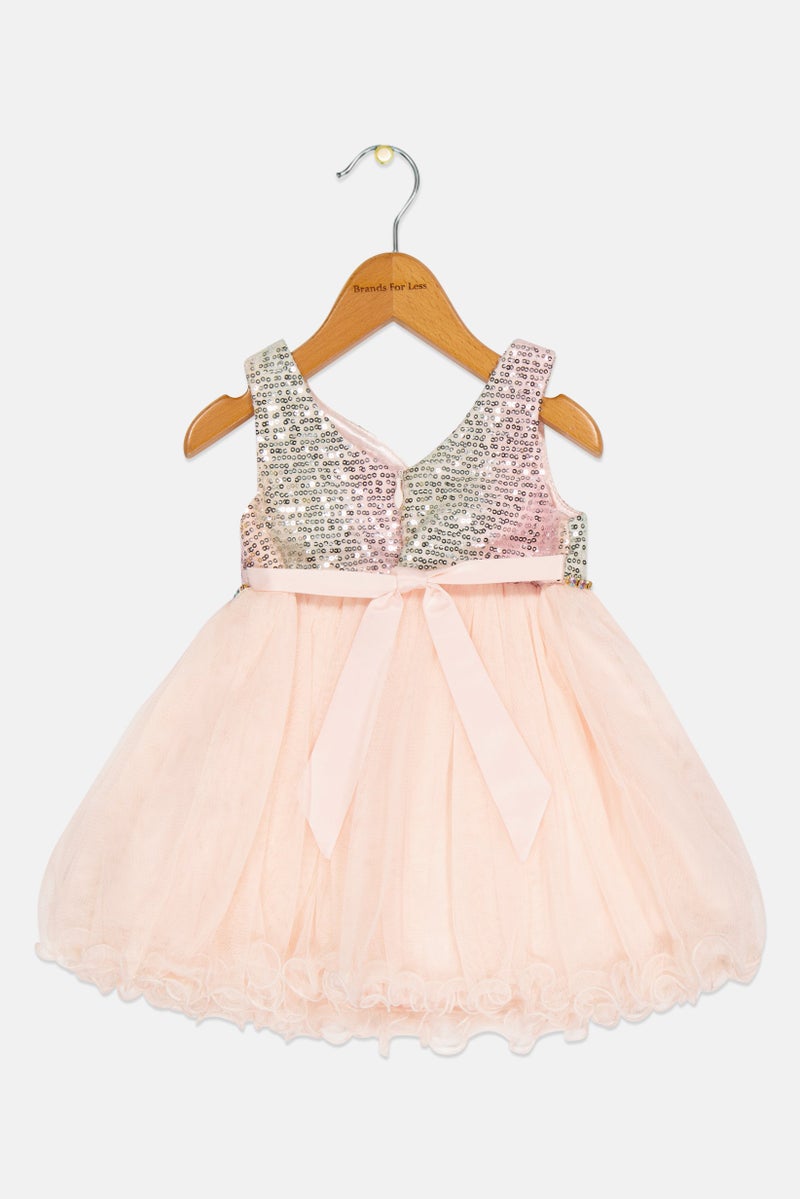 american Princess Toddlers Girl Textured Partywear Grown Dress, Pink  - Image 2