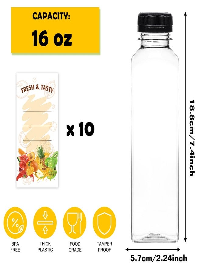 BAKHUK 10pcs 16oz Empty Plastic Juice Bottles with Caps, Plastic Water Bottles with lids, Reusable Clear Bulk Beverage Containers for Juice, Milk and Other Beverages - Image 2