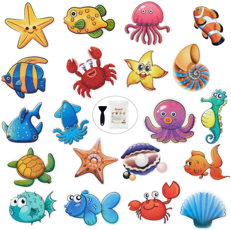 Secopad 20PCS Non Slip Bathtub Stickers, Large Sea Adhesive Kids Anti Slip Decal Threads for Shower and Bath Tub with Premium Scraper - Image 1