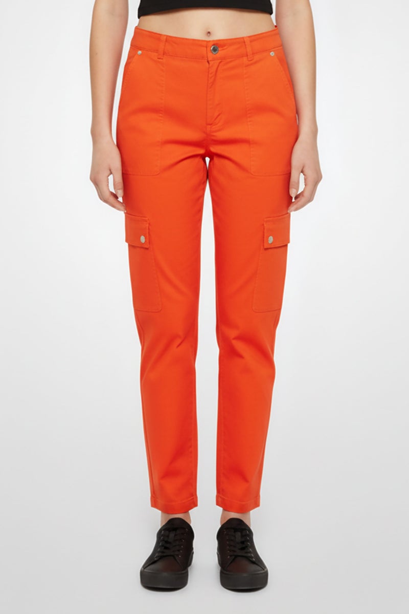 Michael Kors Women Regular Leg Solid Cargo Pants, Orange - Image 1