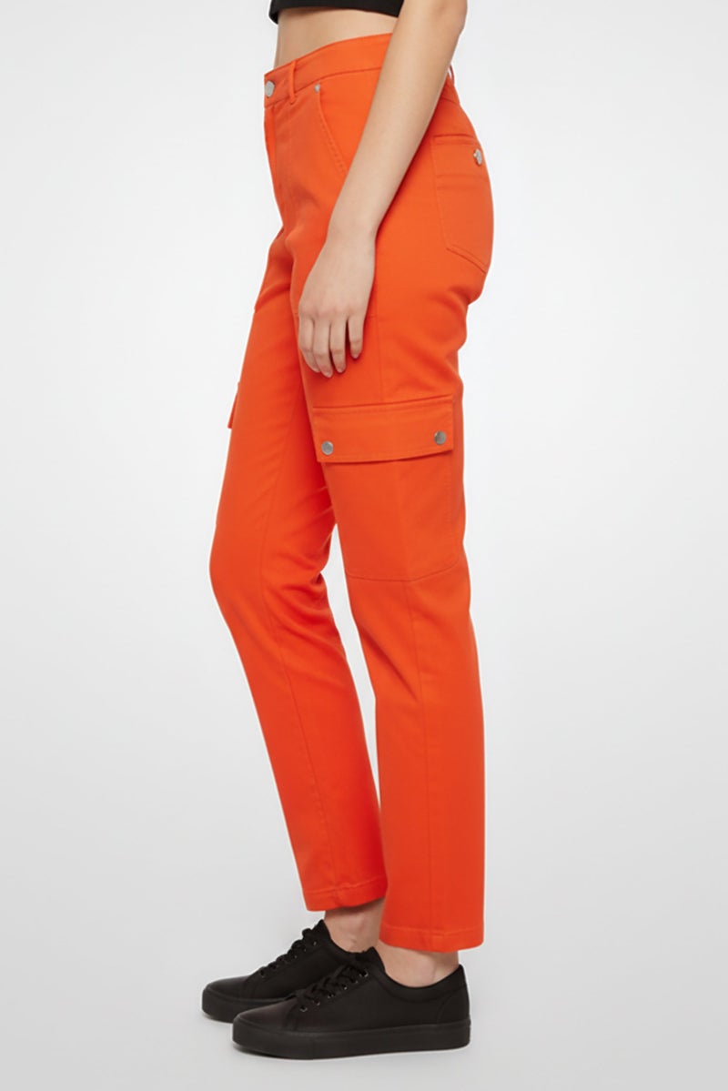 Michael Kors Women Regular Leg Solid Cargo Pants, Orange - Image 5
