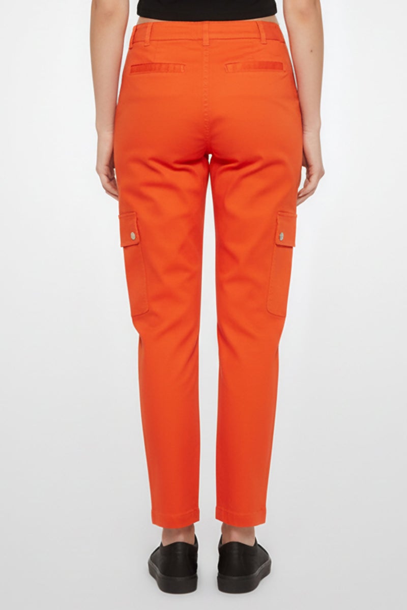 Michael Kors Women Regular Leg Solid Cargo Pants, Orange - Image 3