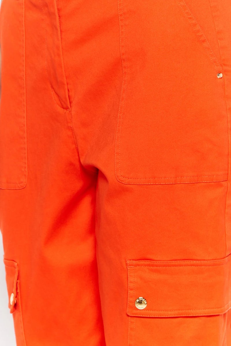 Michael Kors Women Regular Leg Solid Cargo Pants, Orange - Image 4