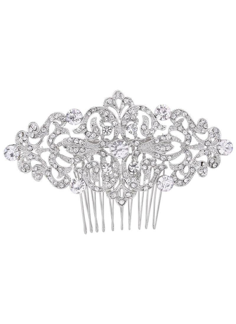 EVER FAITH - EVER FAITH Bridal Hair Accessories Austrian Crystal Art Deco Wave Wedding Hairpiece Side Comb for Bride Clear SilverTone - Image 1
