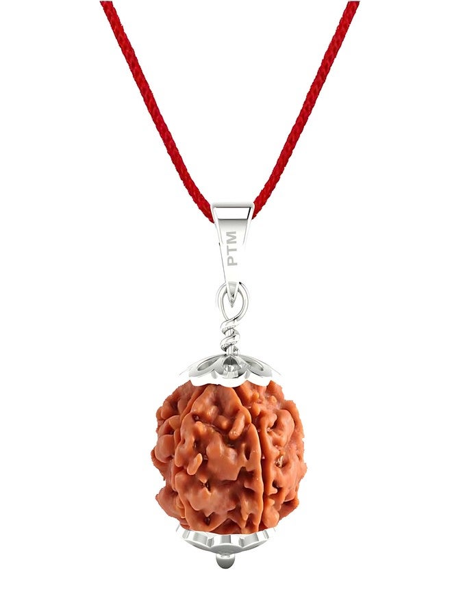 PTM 3 Mukhi Rudraksha Pendant | Teen Mukhi/Three Face Original Nepali Bead 925 BIS Hallmark Sterling Silver Cap Pendant | Certified Natural Rudraksha for Men & Women - Image 1