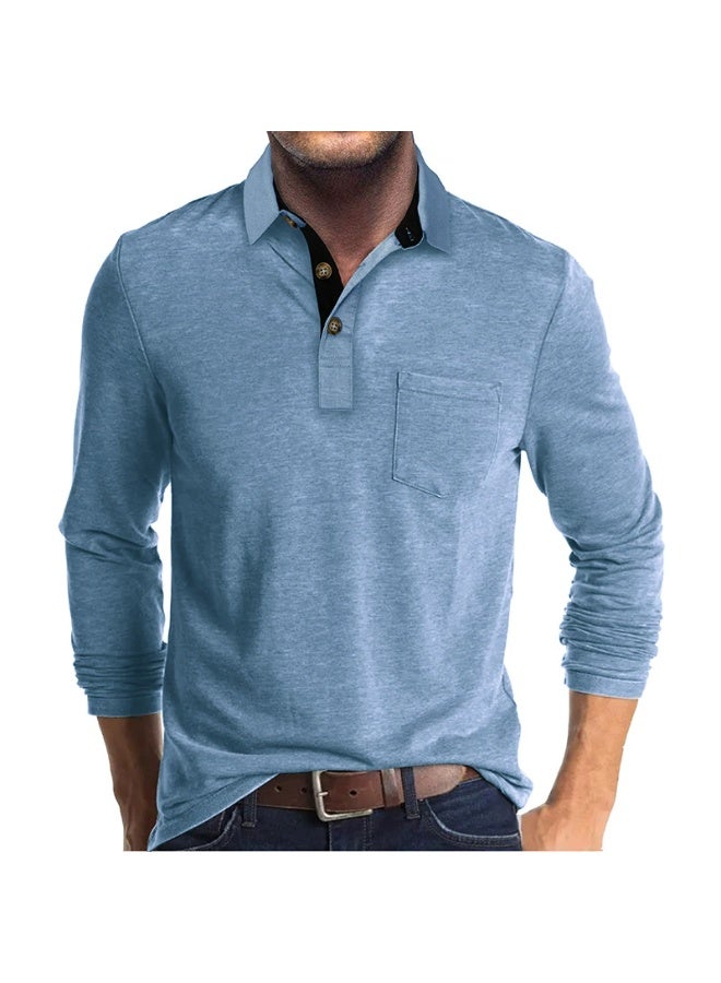 general Men's Casual Polo Shirts Classic Button Basic Long Sleeve Shirt Solid Color Cotton Tees Stylish Tops - Image 1