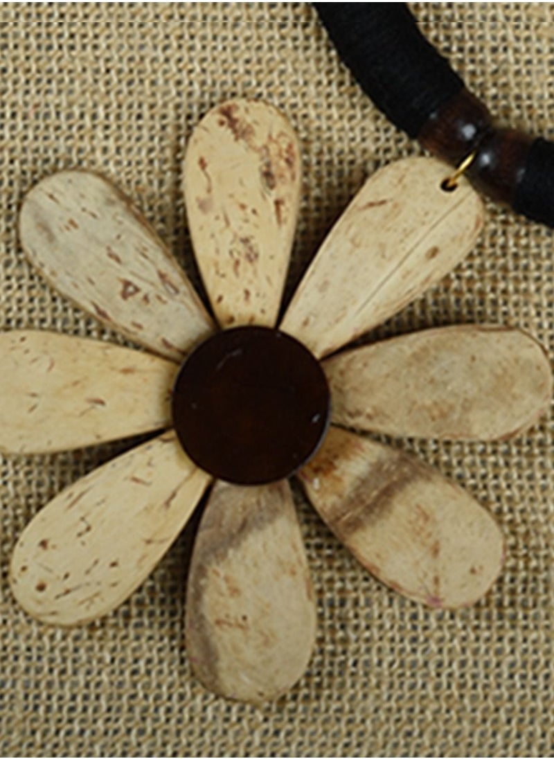 N & H - Women's Coconut Shell Flower Design Necklace with Earrings Set - Image 1
