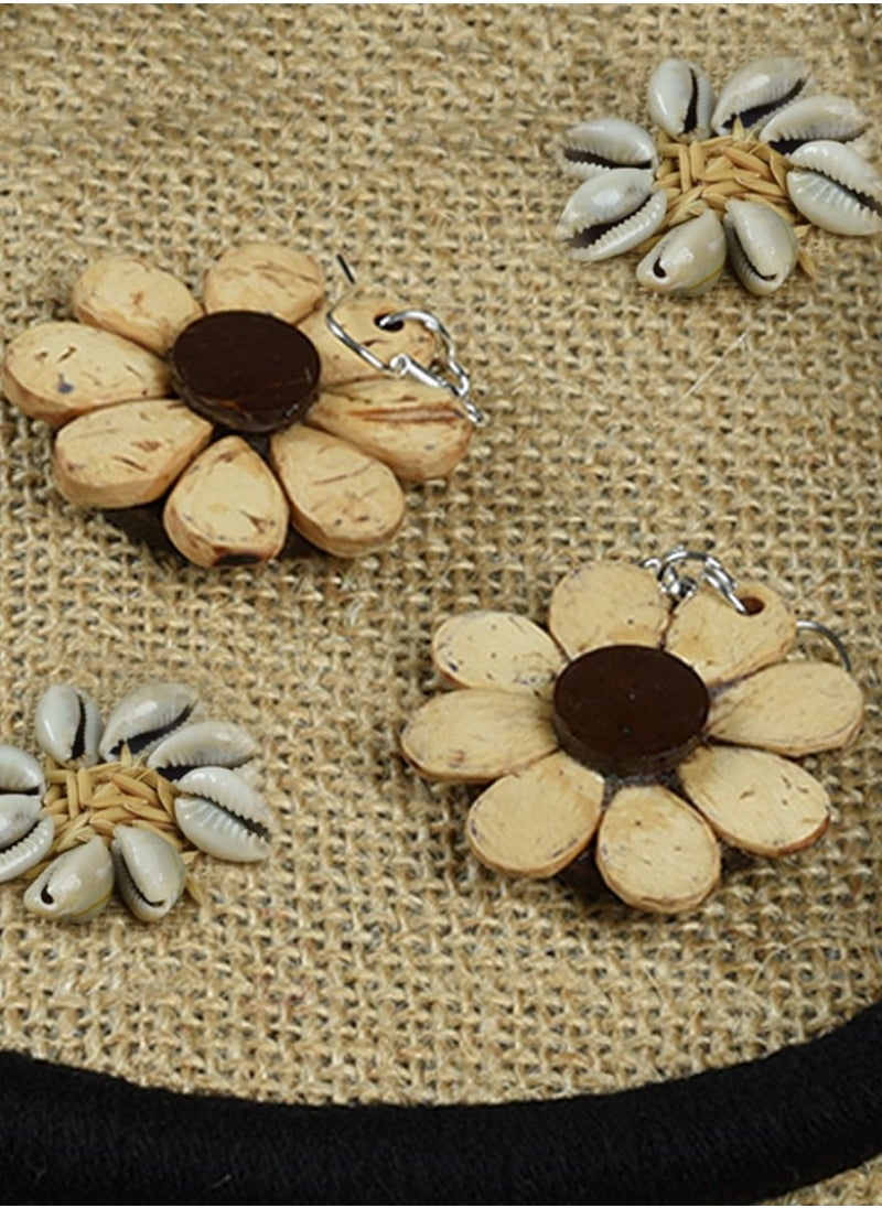 N & H - Women's Coconut Shell Flower Design Necklace with Earrings Set - Image 1