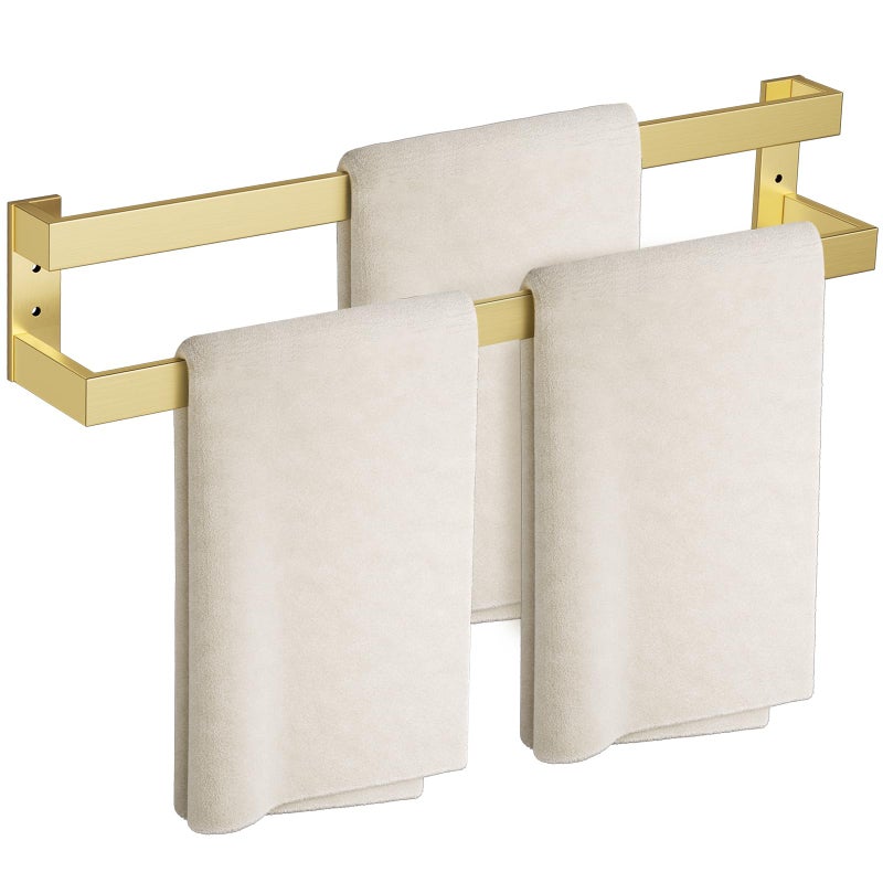 TNOMS Double Towel Bar,Towel Rack for Bathroom Stainless Steel Wall-Mounted Bathroom Hardware Accessories Brushed Gold 32 Inch - Image 1