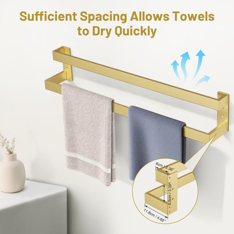 TNOMS Double Towel Bar,Towel Rack for Bathroom Stainless Steel Wall-Mounted Bathroom Hardware Accessories Brushed Gold 32 Inch - Image 3