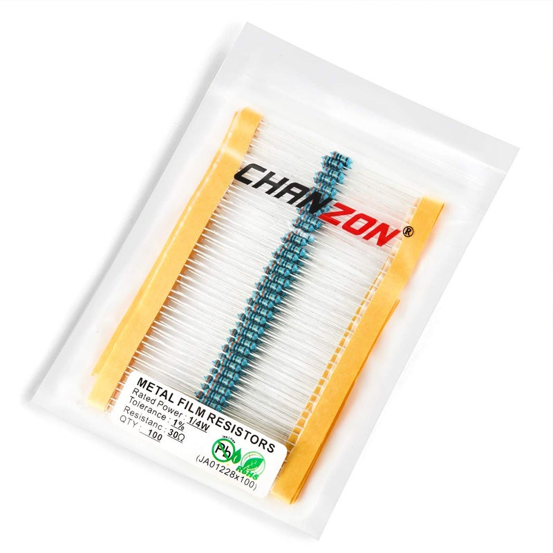 CHANZON 100pcs 1/4W (0.25W) 30 Ω ohm Metal Film Fixed Resistor 0.01 ±1% Tolerance 30R MF Through Hole Resistors Current Limiting Rohs Certificated - Image 3