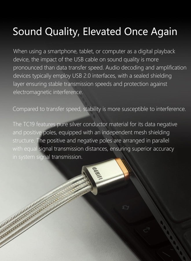 DD كابل إشارة رقمي ddHiFi TC19CC (كوميت) فضة نقية USB-C إلى USB-C OTG بطول 45 سم، تصميم متوازي بأربعة أسلاك - Image 2