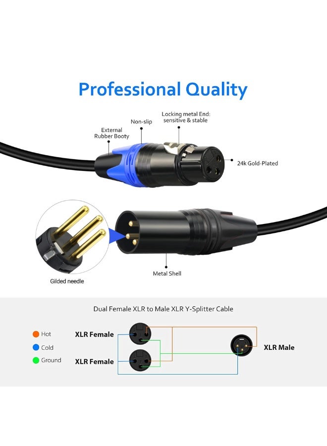 Peachjoy XLR Splitter Cable, 1 Male to 2 Female XLR Y-Splitter Microphone, 3 pin XLR Female to Dual XLR Male Balanced Mic Audio Cables for Speaker Systems, Radio Station, Stage Lighting, 11.8inch - Image 5