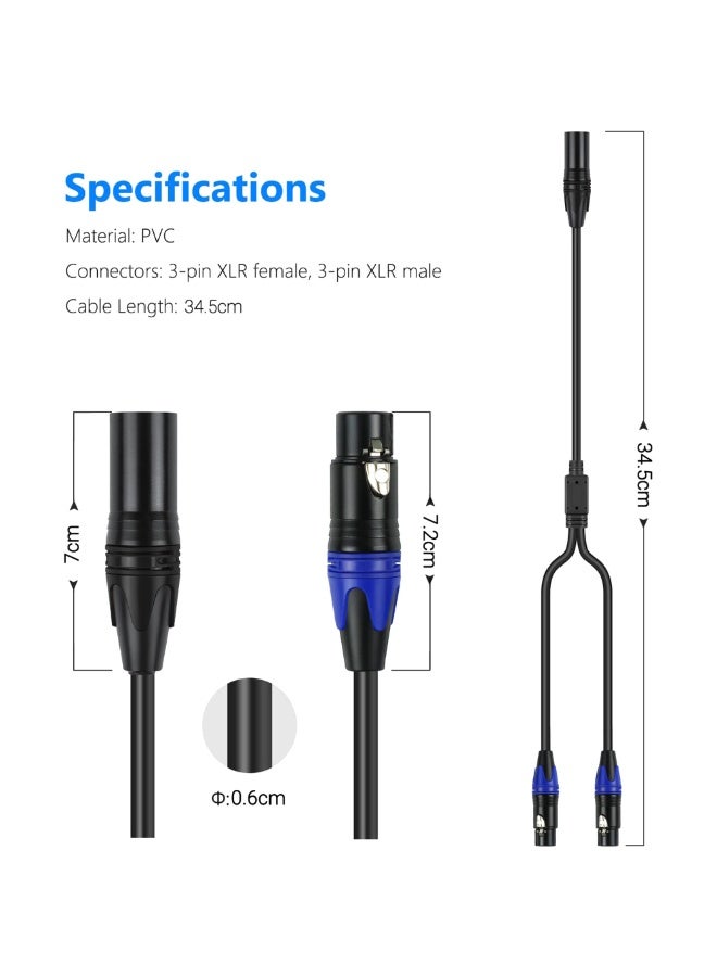 Peachjoy XLR Splitter Cable, 1 Male to 2 Female XLR Y-Splitter Microphone, 3 pin XLR Female to Dual XLR Male Balanced Mic Audio Cables for Speaker Systems, Radio Station, Stage Lighting, 11.8inch - Image 2
