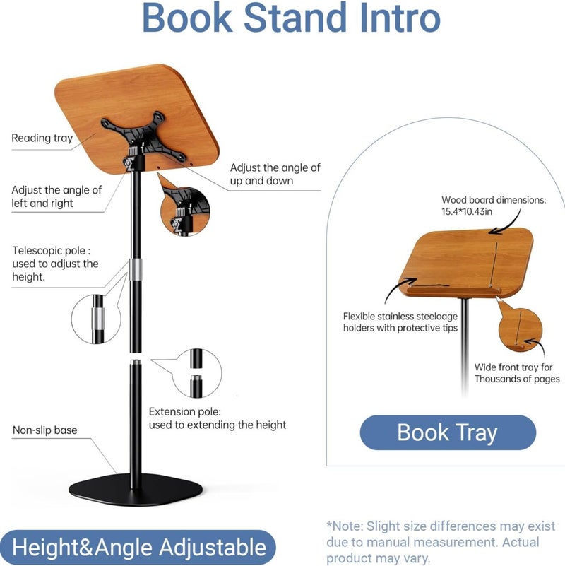 Height Adjustable Book Stand for Reading (50-170CM) - 180° Rotating Hands-Free Folding Flexible Book Holder with Page Clip for Quran, Cookbooks, Magazines, Textbook, Laptop (Black) - Image 4