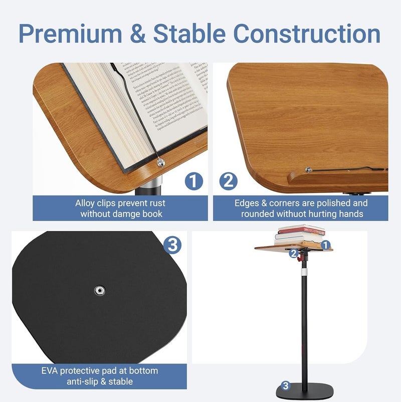 Height Adjustable Book Stand for Reading (50-170CM) - 180° Rotating Hands-Free Folding Flexible Book Holder with Page Clip for Quran, Cookbooks, Magazines, Textbook, Laptop (Black) - Image 5